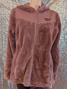 Reebok Dusty Rose Textured Waffle Fleece Full Zip Hoodie L